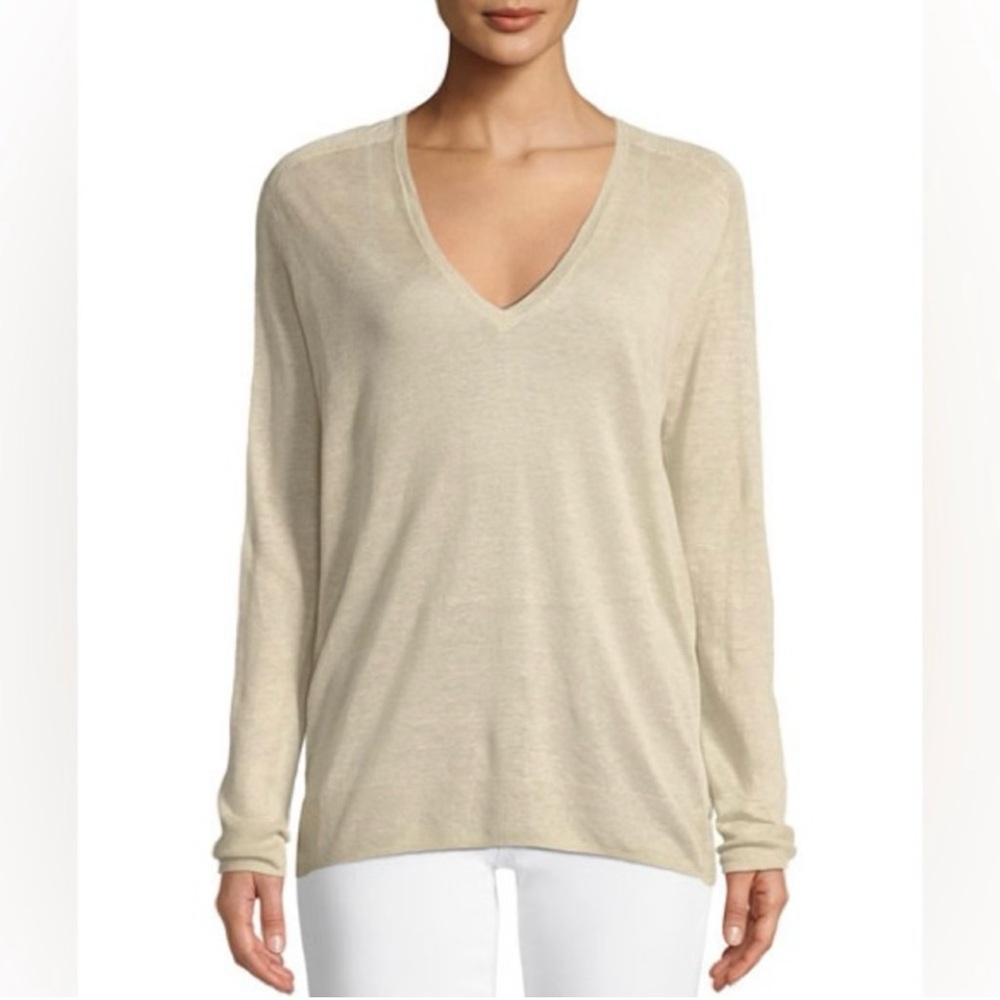 NWT Theory Linen Blend Adrianna Sag Harbor V Neck Knot Sweater Sz M